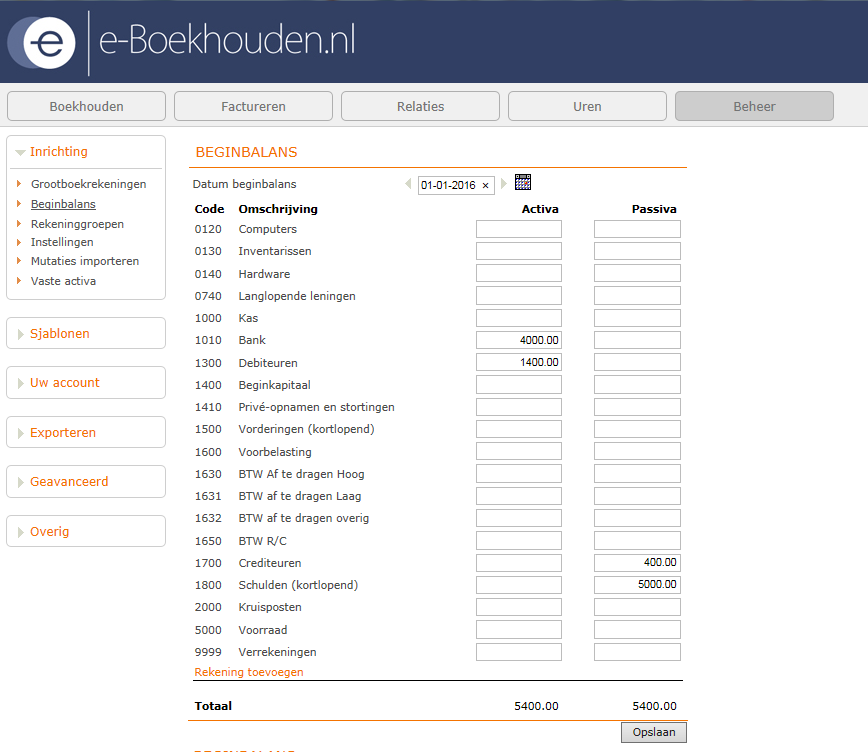 E-boekhouden beginbalans verkort